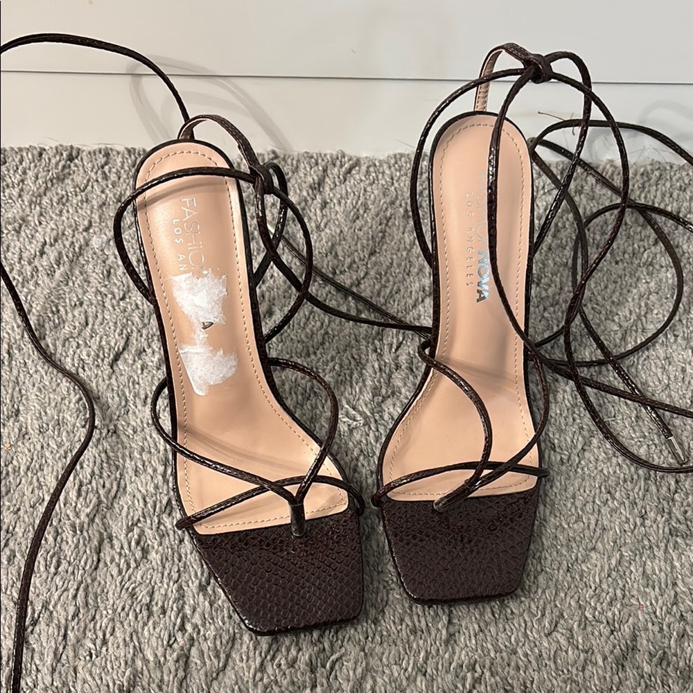 Strappy Lace-Up Women's Heeled Sandals in Dark Brown